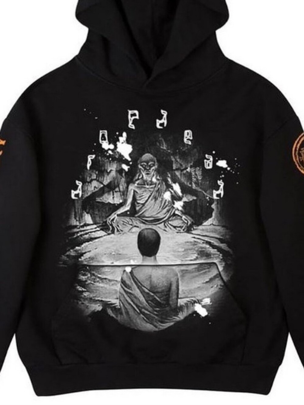 Black Graphic Pullover Hoodie for Men